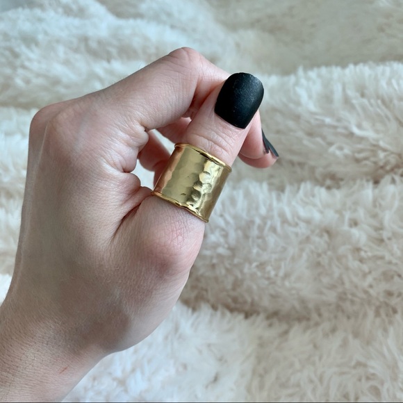 14K Gold Plate Wide Open Hammered Ring - Picture 11 of 13